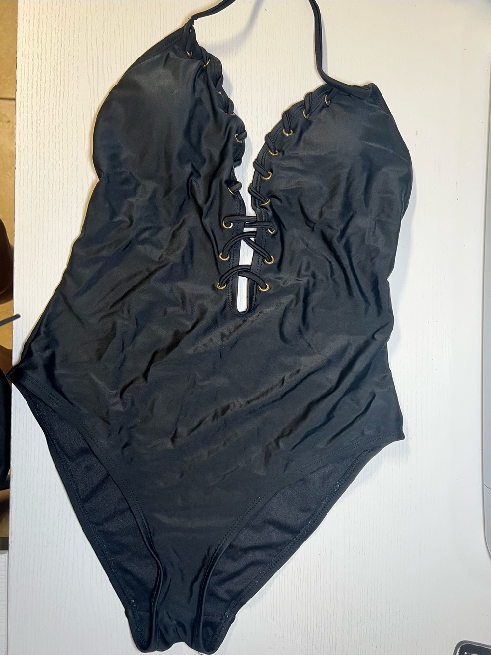 Black Lace-Up One-Piece Swimsuit